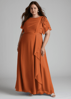 Azazie Aaliyah Modest Bridesmaid Dresses A-Line Scoop Pleated Chiffon Floor-Length Dress image1
