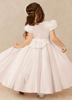 Azazie Jewel Flower Girl Dresses Rose Petal Ball-Gown Pleated Matte Satin Dress image2