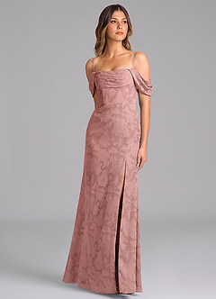 Azazie Saige Bridesmaid Dresses Dusty Rose A-Line Off the Shoulder Floral Burnout Convertible Dress image5