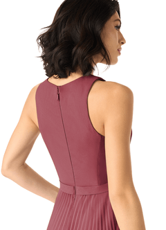 Azazie Lindie Bridesmaid Dresses Merlot A-Line Scoop Pleated Chiffon Dress image5
