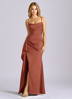 Azazie Sarai Suknie dla druhen Osłona Gorset Satyna elastyczna Do ziemi Sukienka image3