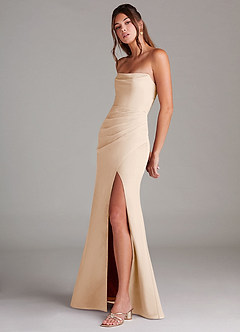Azazie Leonis Bridesmaid Dresses White Alabaster Sheath Strapless Chiffon Convertible Dress image3