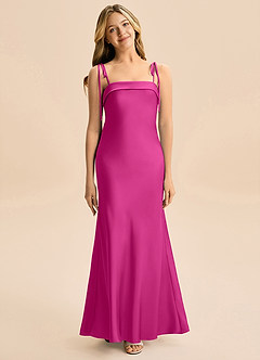 Azazie Willa Junior Vestido de Fucsia de Satén Elástico de Corte Sirena con Lazo image1