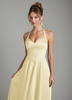 Azazie Tenaya Bridesmaid Dresses Lemon Sorbet A-Line Sweetheart Neckline Stretch Satin Dress image3