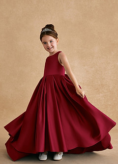 Azazie Sammy Flower Girl Dresses Burgundy A-Line Lace Matte Satin Dress image5
