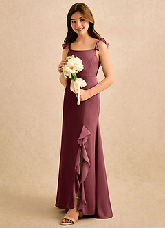 Azazie Novalie Girls Formal Flower Girl Dresses Merlot Mermaid Bow Stretch Satin Dress image2