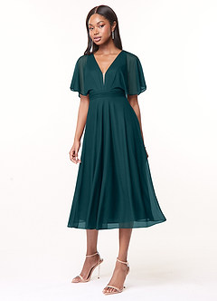Azazie Tinsley Robes de demoiselle d'honneur Robe Trapèze en Maille Plissée Vert Pin image3
