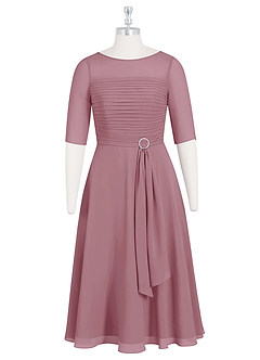 Azazie Naomi Mother of the Bride Dresses Vintage Mauve A-Line Boatneck Pleated Chiffon Dress image7