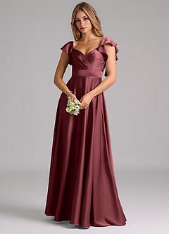 Azazie Leilani Bridesmaid Dresses Merlot A-Line Ruched Stretch Satin Dress image7