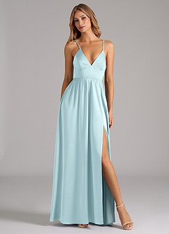 Azazie Aaida Robes de demoiselle d'honneur Robe Trapèze en Satin extensible Corset Bleu Nuage image5