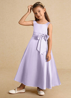 Azazie Lindy vestidos de niña de las flores Vestido de Lila de Satin Mate de Corte En A con Plisado image3