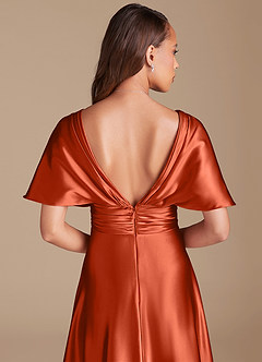 Azazie Pamela Brautjungfernkleider A-Linie Plissee Metallischer Satin Kleid Paprika image7