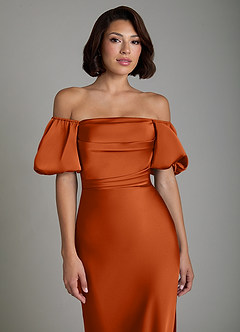 Azazie Lea Bridesmaid Dresses Burnt Orange Mermaid Off the Shoulder Stretch Satin Convertible Dress image5
