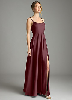 Azazie Elle Bridesmaid Dresses Sangria A-Line Pleated Stretch Satin Dress image4