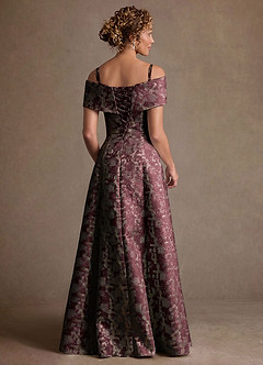 Azazie Harriett Kleider für die Brautmutter A-Linie Schulterfrei Blumen-Jacquard Kleid Cabernetrot image4