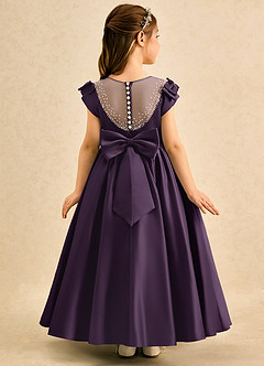 Azazie Toffee Abiti da Ragazza di Fiori Abito Stile Principessa in Raso Opaco Fiocco Prugna image1