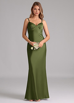 Azazie Suttona Bridesmaid Dresses Olive A-Line Pleated Stretch Satin Dress image6