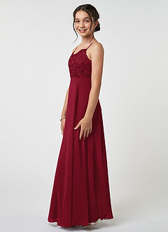 Azazie Sonya Junior Burgundy A-Line Lace Chiffon Dress image3