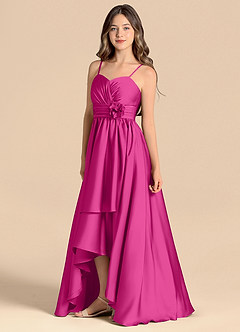 Azazie Catalina Junior Abito A-Line in Raso Elasticizzato Scollo a Cuore Fucsia image6