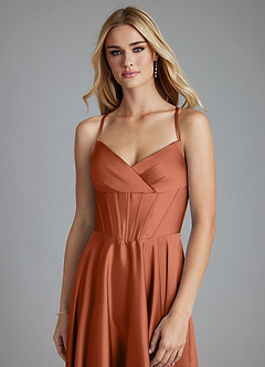 Azazie Alaia Final Sale Cedar Rose A-Line Corset Stretch Satin Dress image5