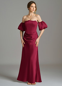 Azazie Kacey Jurken voor bruidsmeisjes Jurk van Stretch Satijn met Zeemeermin Off the Shoulder Bourgondië image4