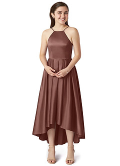 Azazie Jemima Junior A-Linie mit Taschen Stretch-Satin Kleid Espresso image4
