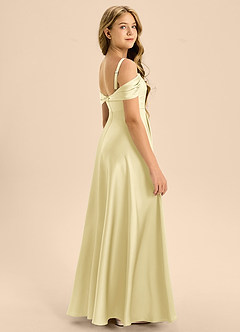 Azazie Rowena Junior Lemon Sorbet A-Line Bow Stretch Satin Dress image2