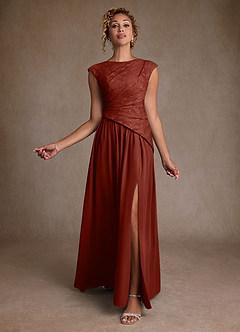 Azazie Kalleen Mother of the Bride Dresses Terracotta A-Line Pleated Chiffon Dress image2