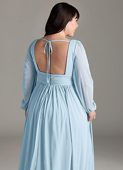 Azazie Norah Bridesmaid Dresses Sky Blue A-Line V-Neck Long Sleeve Chiffon Dress image13