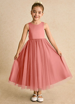 Azazie Solia Flower Girl Dresses Salmon Pink Ball-Gown Bow Tulle Dress image2
