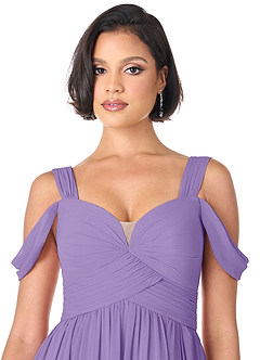 Azazie Lianne Brautjungfernkleider A-Linie Schulterfrei Chiffon Kleid Tahiti image5