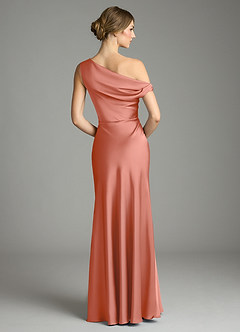 Azazie Emerson Bridesmaid Dresses Salmon Pink Mermaid Off the Shoulder Stretch Satin Dress image3