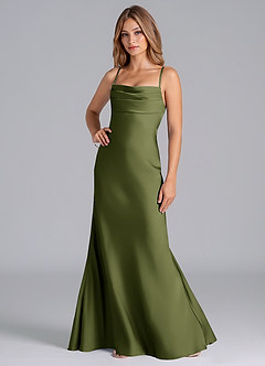 Azazie Seema Bridesmaid Dresses Olive Mermaid Corset Stretch Satin Dress image5