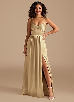 Azazie Zeya Robes de demoiselle d'honneur Robe Trapèze en Satiné métallisé Plissée Champagne image7