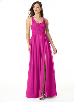 Azazie Olani Bridesmaid Dresses Fuchsia A-Line One Shoulder Chiffon Convertible Dress image1