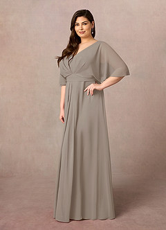 Azazie Oksana Kleider für die Brautmutter A-Linie V-Hals Gefaltet Chiffon Kleid Taupe image8