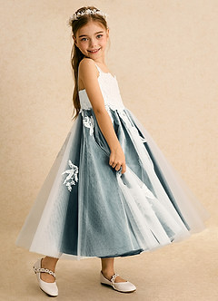 Azazie Coraline Sukienki dla dziewczynek sypiących kwiaty Linia A Koronka Sznurówka Długość kostki Sukienka image5