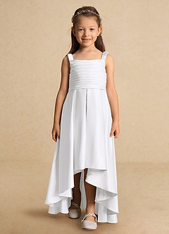 Azazie Kat Flower Girl Dresses White A-Line Pleated Matte Satin Dress image5