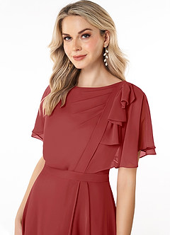 Azazie Aaliyah Modest Bridesmaid Dresses A-Line Scoop Pleated Chiffon Floor-Length Dress image5