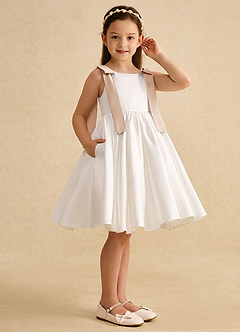 Azazie Stacie Flower Girl Dresses Ivory English Rose A-Line Bow Matte Satin Dress image2
