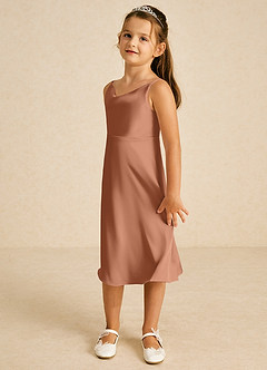 Azazie Zuzu Flower Girl Dresses Bronzer A-Line Spaghetti Strap Stretch Satin Dress image4