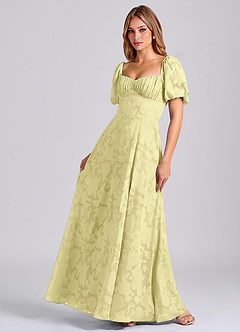 Azazie Mirian Bridesmaid Dresses Lemon Sorbet A-Line Sweetheart Neckline Floral Burnout Dress image3