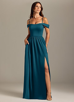 Azazie Calianna Bridesmaid Dresses Ink Blue A-Line Off the Shoulder Stretch Satin Convertible Dress image5