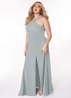 Azazie Rue Vestidos de damas de honor Vestido de Gris Delfín de Gasa de Corte En A con Halter image9