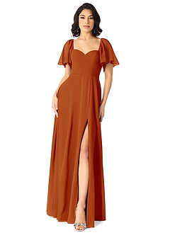 Azazie Chloe Brautjungfernkleider A-Linie Herzausschnitt Chiffon Kleid Paprika image1