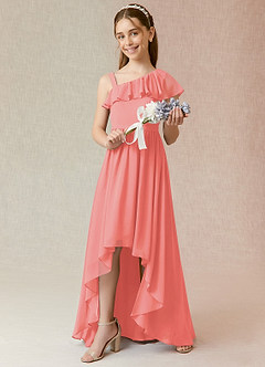 Azazie Mango Junior Coral A-Line Ruched Chiffon Dress image2