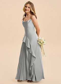 Azazie Lala Junior A-Linie Gestreift Stretch-Satin Kleid Silber image4