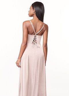 Azazie Maksim Bridesmaid Dresses Blushing Pink A-Line V-Neck Stretch Satin Dress image5