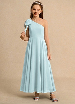 Azazie Guppy Girls Formal Flower Girl Dresses Mist A-Line One Shoulder Chiffon Dress image3