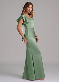 Azazie Elkie Jurken voor bruidsmeisjes Jurk van Stretch Satijn met Zeemeermin Vierkante halslijn Matcha image3